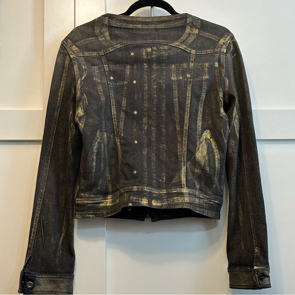 Italy! MARYLEY Jean Jacket Wow Crop Dark w/Distressed Gold Highlights Sz L - Picture 11 of 16